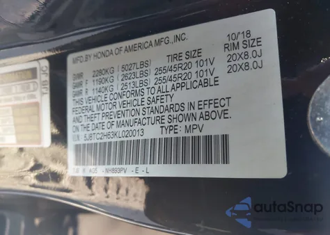 2019 Acura Rdx A-Spec Package из США, поврежденный, VIN 5J8TC2H63KL020013